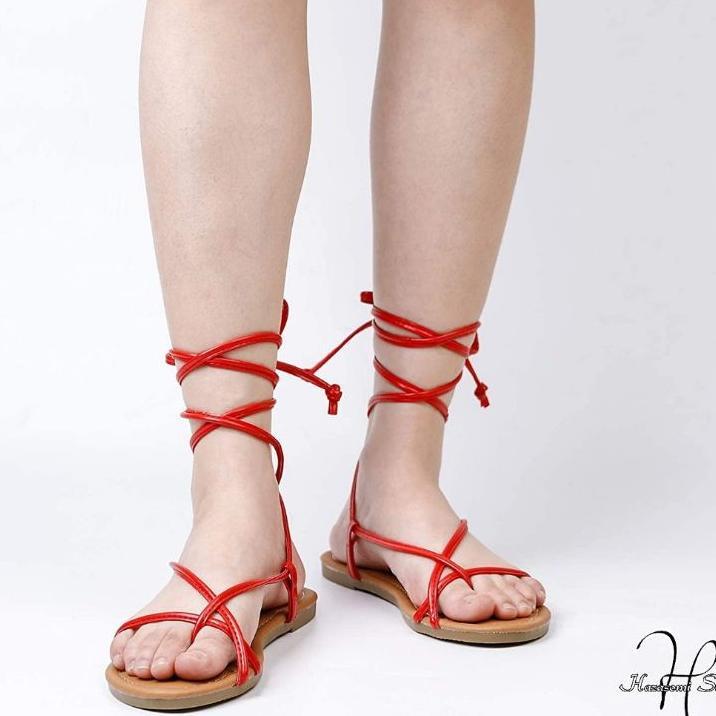 Hazasomi Style Kagura Flip Flop Roman Gladiator Cosplay Hz-099 Sandal Flat Wanita Tali Tumit Lilit S
