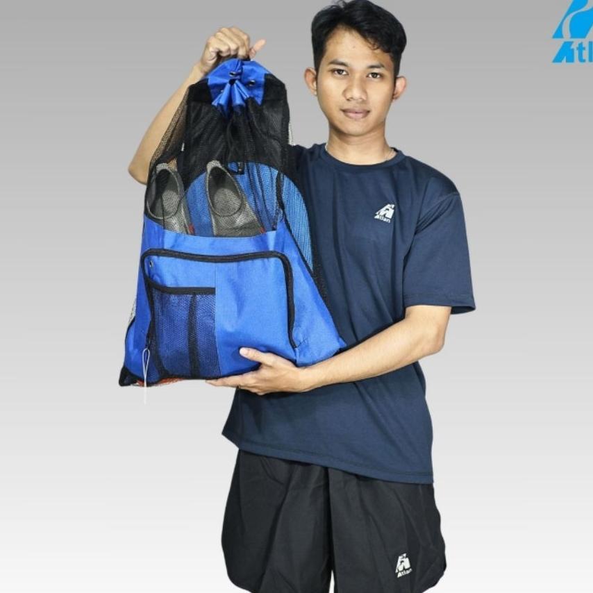Tas Renang Sport Jaring Motif Monothone  Blue/Tas Gendong Atlan