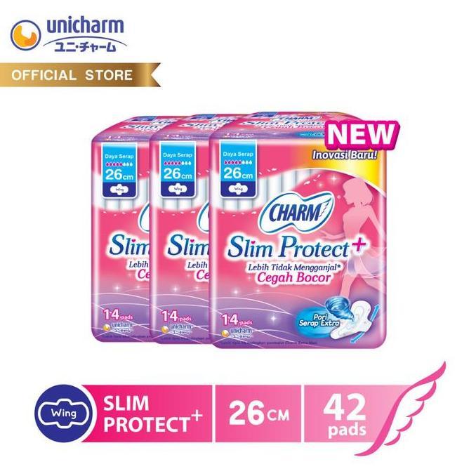 Charm Super Slim Protect+ Wing 26cm 14 Pcs x 3 Packs