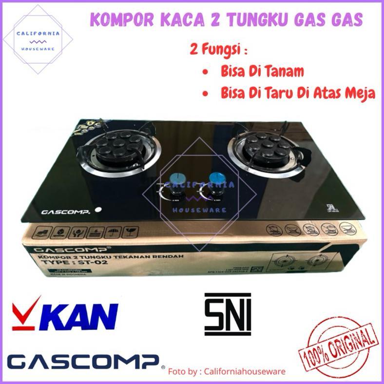 Jamin Murah Kompor Kaca Gascomp 2 Tungku Gas / Kompor Tanam 2 Tungku Gas Gas / Kompor Tanam Kaca Gas