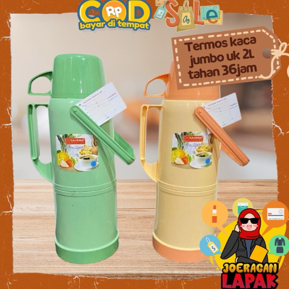 TERMOS KACA AIR PANAS JUMBO AQUA MARINE BOTOL TUMBLER 2 LITER PENYIMPANAN AIR MINUM MATANG HANGAT BE