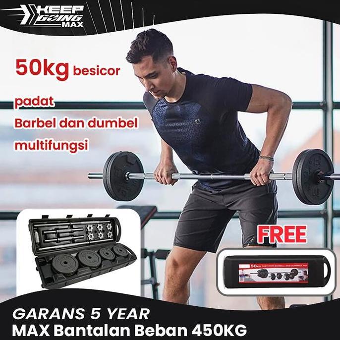 Dumbell Barbel 50kg Set Peralatan Kebugaran Angkat Berat Dumbel Barbel Set 50kg