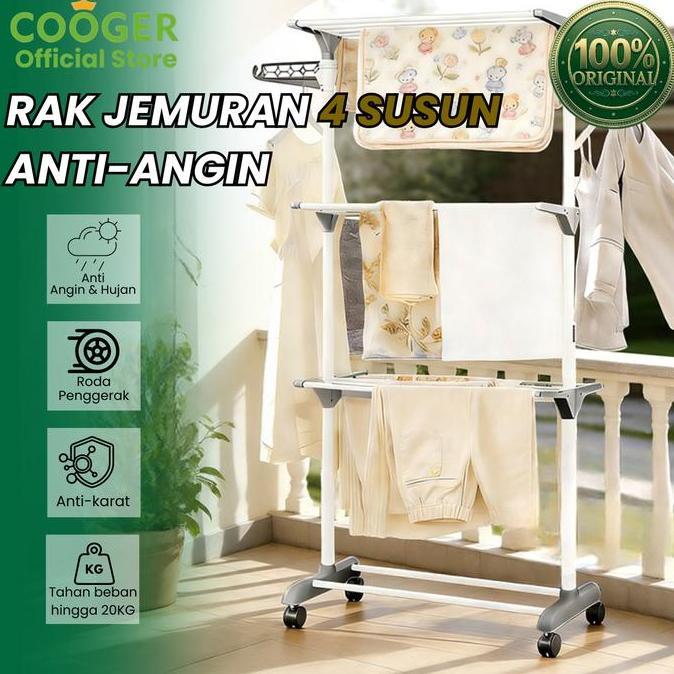 COOGER Rak Jemuran Baju Stainless Steel Rak Jemuran Handuk 4 Susun