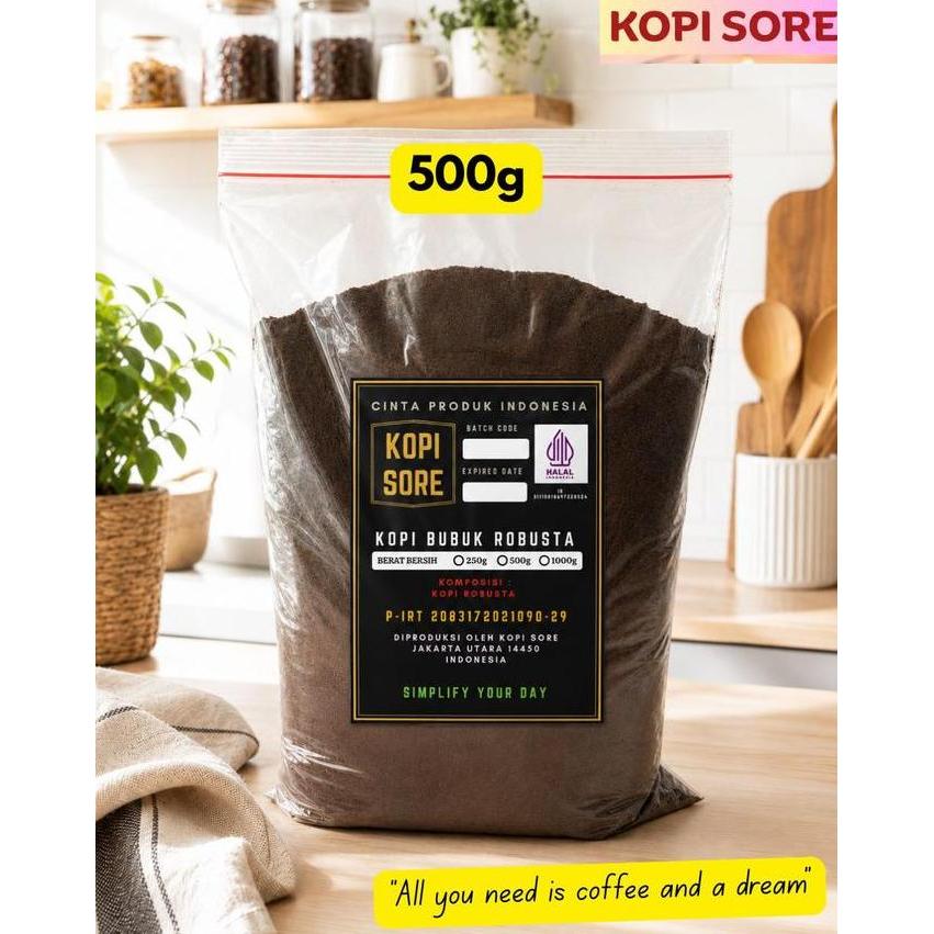 KOPI SORE Kopi Bubuk 500g ROBUSTA LAMPUNG Aroma Harum, Rasa Pahit, Kopi Hitam, Kopi Tubruk, Kopi Sus