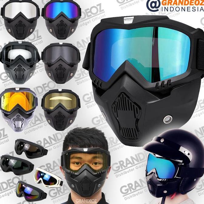 Goggles Kacamata + Masker Goggle Mask Full Face Helm Topeng Motor Gogle Paintball Kaca Mata Trail Pa