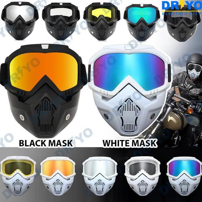 Goggles Kacamata + Masker Full Face Helm Hitam / Putih Goggle Mask Helem Gogle Gogles Gogel Ski Moto
