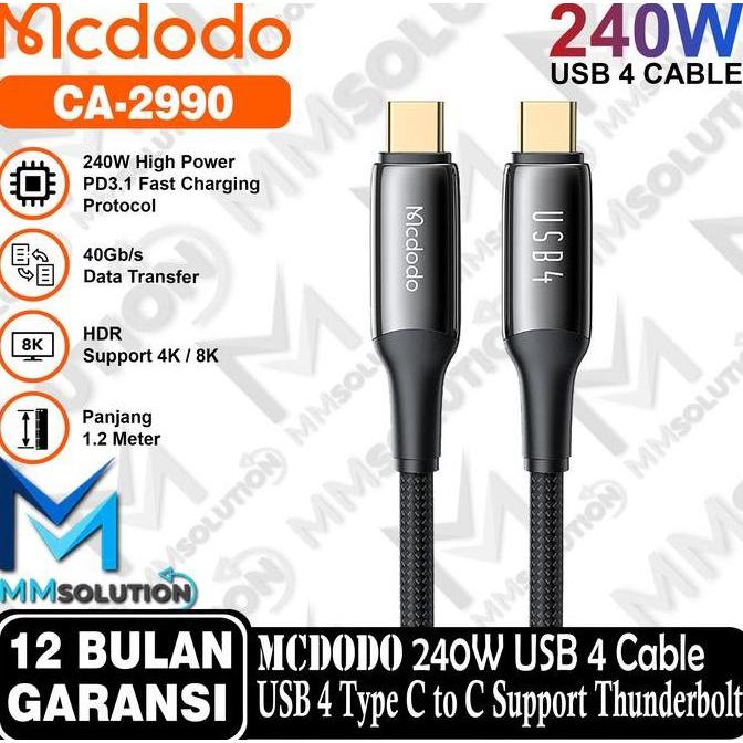 HARGA DISC - MCDODO CA-2990 Kabel USB 4 Type C to Type C Thunderbolt 40Gbps 8K Fast 240W