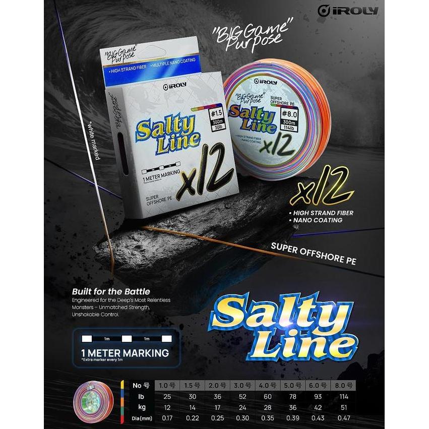 Senar PE IROLY Salty Line Big Game | 1.5 8.0 | 300m | Marking per 1m | Super Offshore PE
