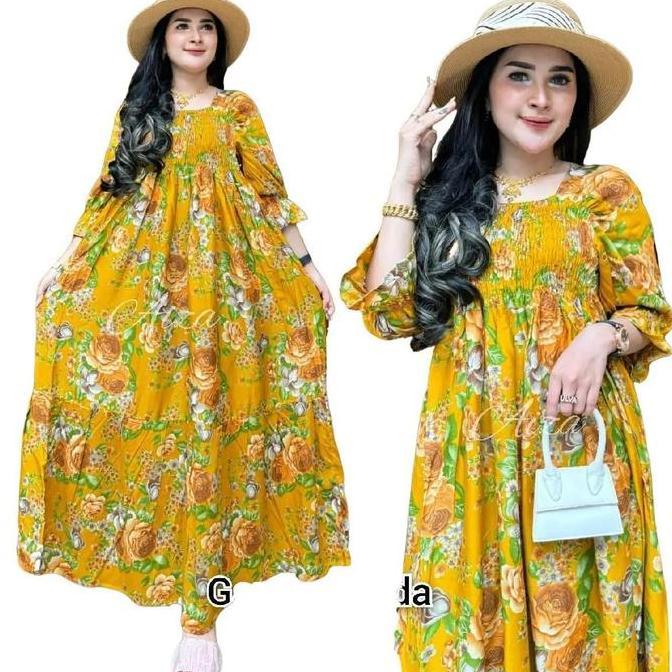 Gamis Canda Korean Mawar Berdusta Daster Bali Katun Bunga Lembut Baju Dress Casual Karet Motif Nyama