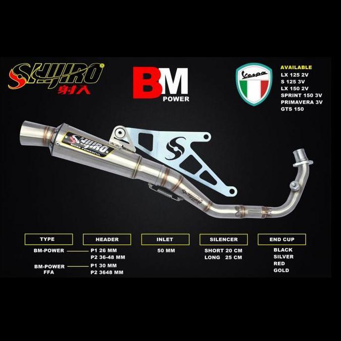 Knalpot Vespa matic SHIJIRO Racing type BM-POWER