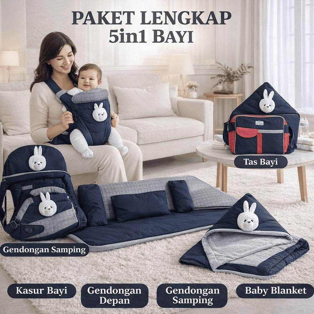 Jamin Murah Paket Bayi 5In1 Premium Boneka Sapi Tas Bayi + Gendongan Depan & Samping + Selimut Tudun