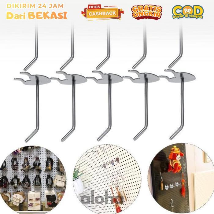 ALHM - 10pcs Cantolan Ram Panjang 20cm 25cm Hook Perforated Triangle Hook Ram Hook Perforated Perak 