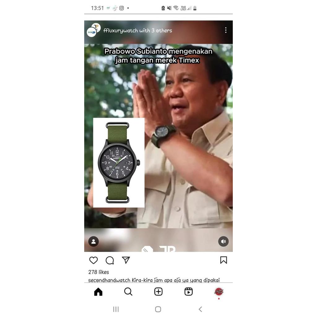 Timex TW4B04700, Men Expedition Green Nylon Watch Scout Indiglo presiden prabowo subianto