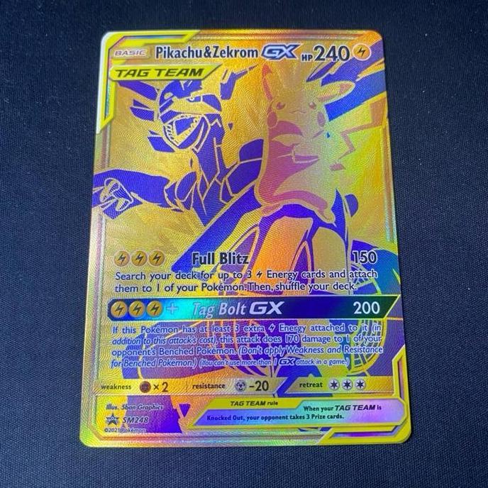 Pikachu & Zekrom GX Gold EN SM Promo SM248 Kartu Pokemon TCG ENGLISH