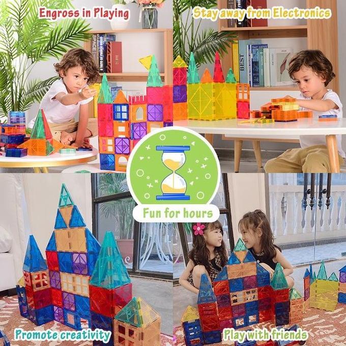 magnetic tiles 100-120pcs - magna tiles alike - mainan edukasi anak- b
