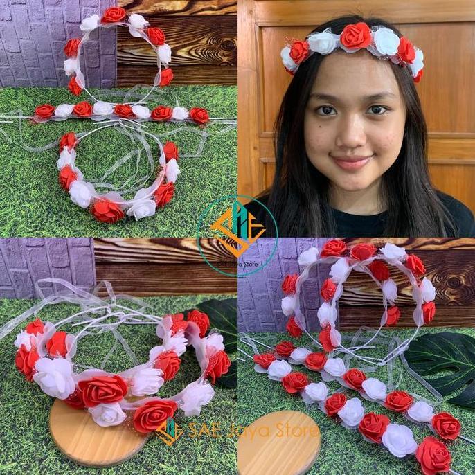 BANDO FLOWER CROWN MERAH PUTIH / BANDO MAHKOTA BUNGA LINGKAR / BANDO BUNGA LINGKAR MERAH PUTIH
