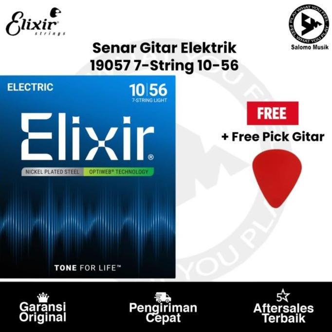 Senar Gitar Elektrik Elixir 19057 Optiweb Light Nickel Plated 7 String 1056 Original