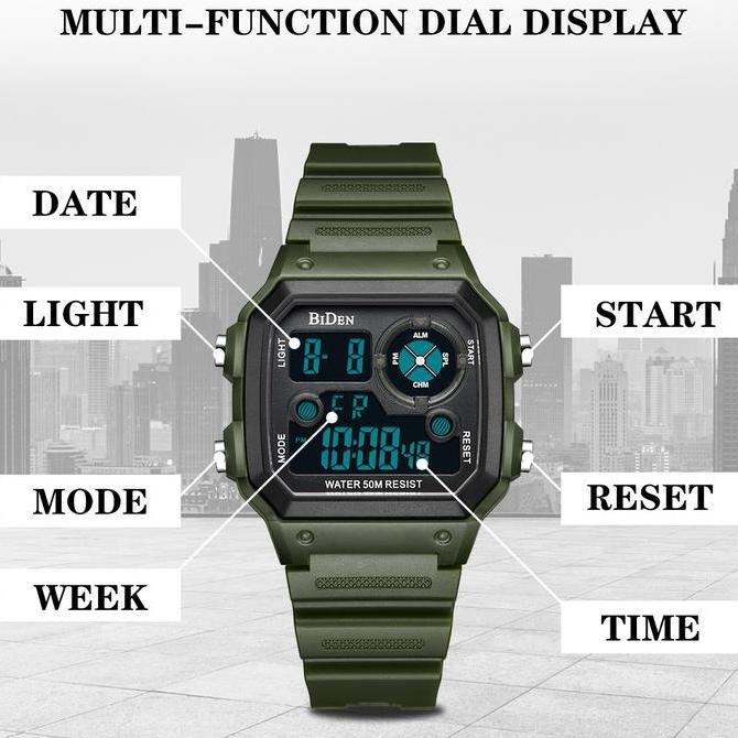 Orologio- Biden Jam Tangan Pria Dital Militer Olahraga Tahan Air Tali Silikon Ynr001