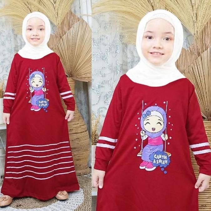 Heys- Gamis Anak Cantik & Soleha 2-12 Tahun Gambar Karakter Sablon Bahan Voxy Melar Balita Batita Ki