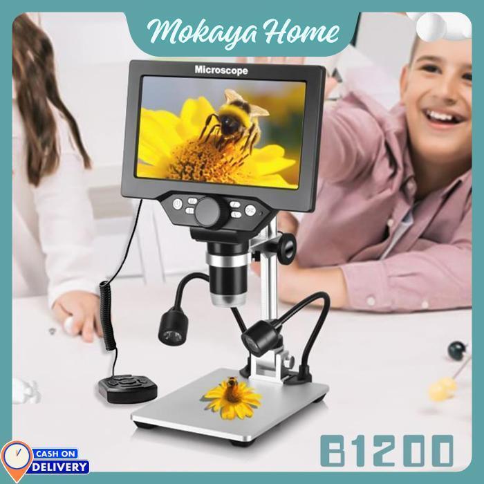 Mokaya Home - Mikroskop Digital 1-1200X Kaca Pembesar Amplifikasi Berkelanjutan 12MP Microscope Serv
