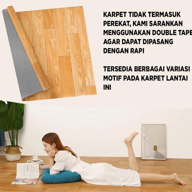 Tim- Karpet Vinyl Lantai Llpaper Lantai Lebar 2 Meter Motif Kayu