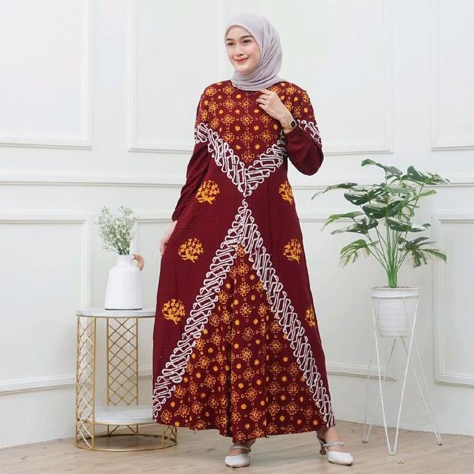Gamis Rayon Malaman Cap Handmade Gamis Batik Pekalongan Gamis Wanita Motif Maharani Kain Lembut Teba