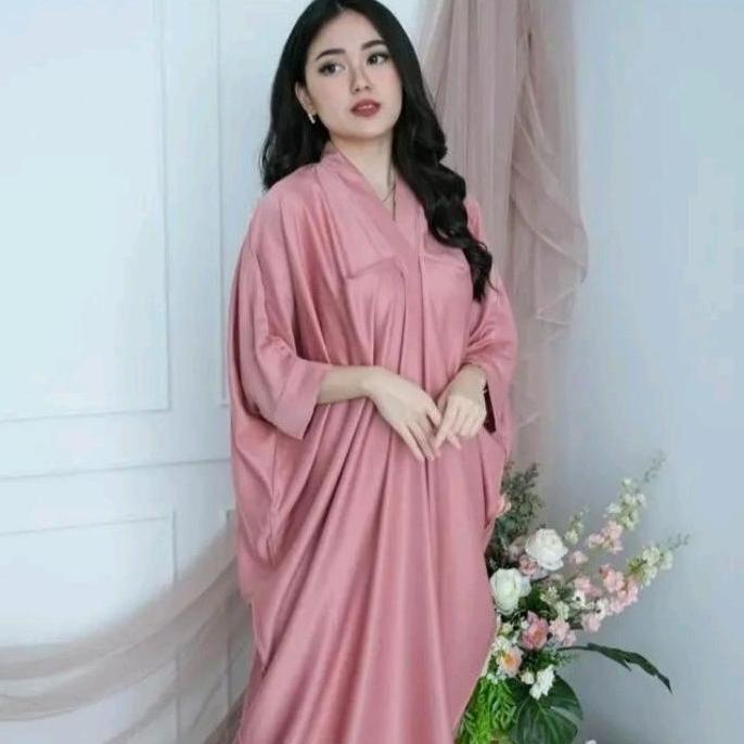 kaftan satin simple mewah/gamis dewasa/gamis polos
