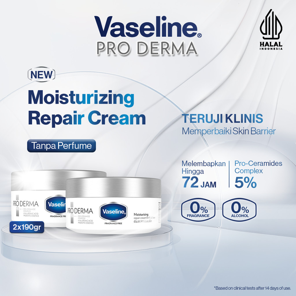 Vaseline Proderma (PRO Derma) Moisturizing Repair Cream Body & Face dengan 5% Pro Ceramide Complex -