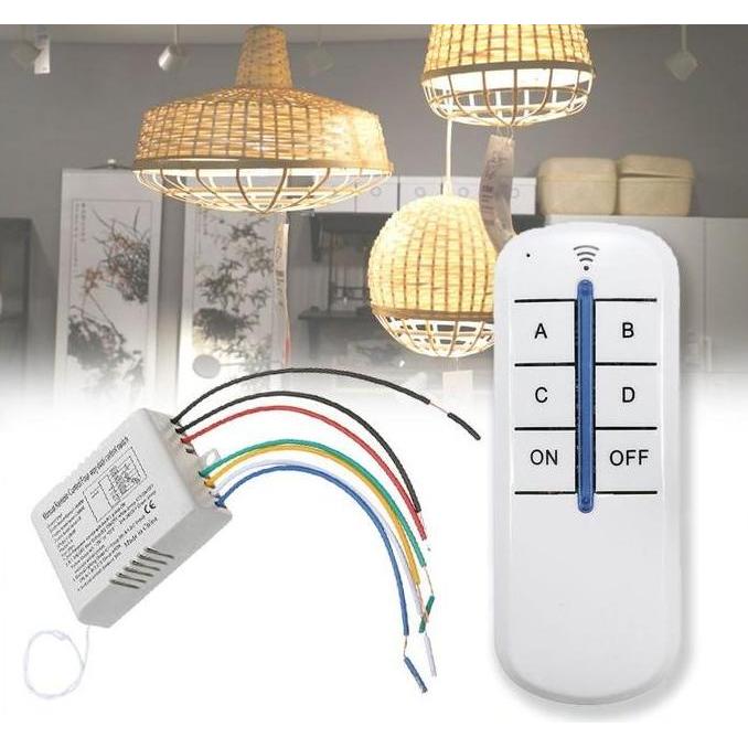 ECURIEL Saklar Remote 4 Channel / 220V 1000w Remote Control Switch / Saklar Lampu Wireless dengan Re