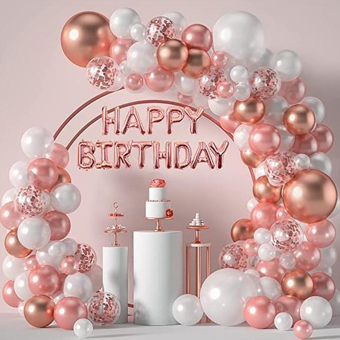 123 PC BALON GARLAND ROSE GOLD HAPPY BIRTHDAY BALON LATEX SET DEKORASI