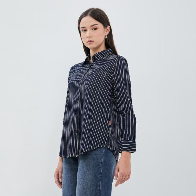 DUST Kemeja Denim Ansel Garis Navy (D.116531)
