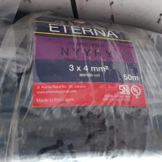 TERMURAH - Kabel Serabut NYYHY 3x4 mm Eterna 3 x 4 mm Hitam 3x4mm Eterna 1 Roll 50Mtr / 100Mtr ETERN