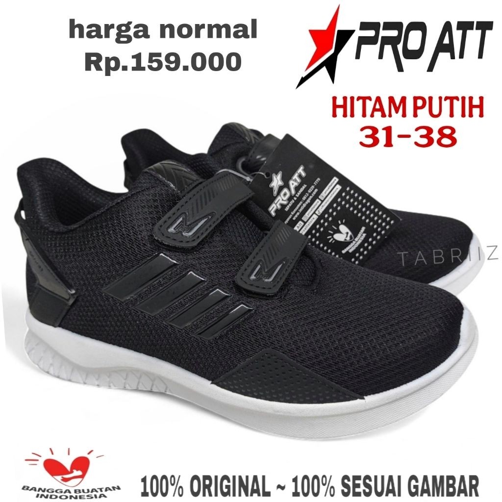 Sepatu Anak PRO ATT HITAM PUTIH Sepatu Sekolah SD TK PRO ATT Sepatu Anak Cowok Cewek - 100% ORINAL