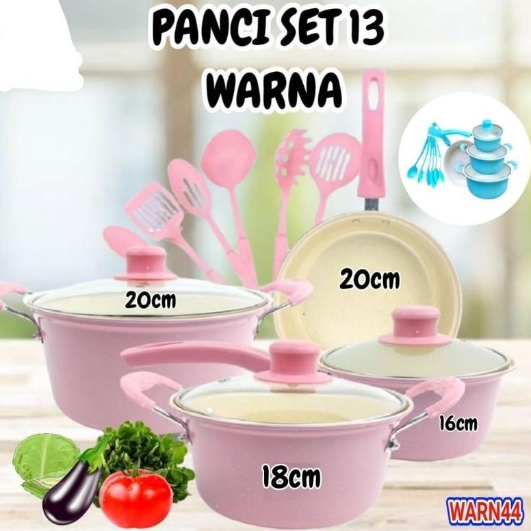 Panci Warna Set Marble Coating Set 13Pcs / Cookware Set Marble