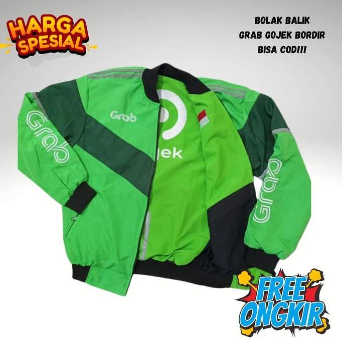 Cool- Jaket Bolak Balik Grab+Gojek Bahan Berkualitas Full Bordir No.1