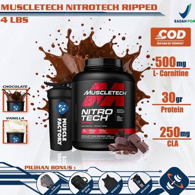 MUSCLETECH Nitrotech Ripped 4 lbs Susu Whey Protein Blend + L-Carnitine Import BPOM Certified