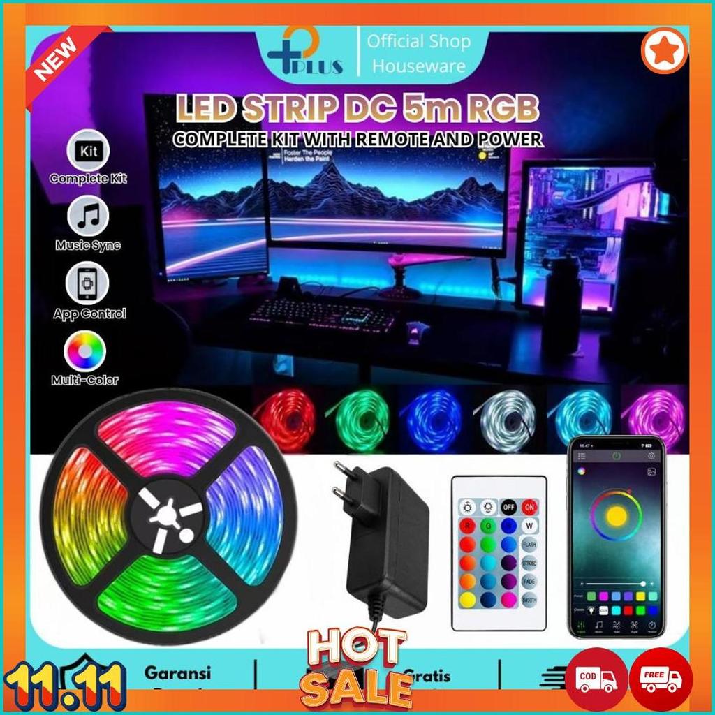 [ Pplus ] PAKET LAMPU LED STRIP 5050 2835 RGB 5M / SENSOR MUSIK BLUETOOTH / IP44 RGB REMOTE LAMPU HI