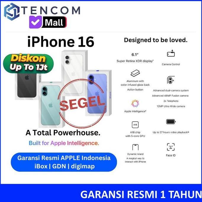 Chip- Apple Iphone 16 128Gb 256Gb 512Gb A18 Cpu 6C Gpu 5C Oled Resmi Ibox Gdn Di