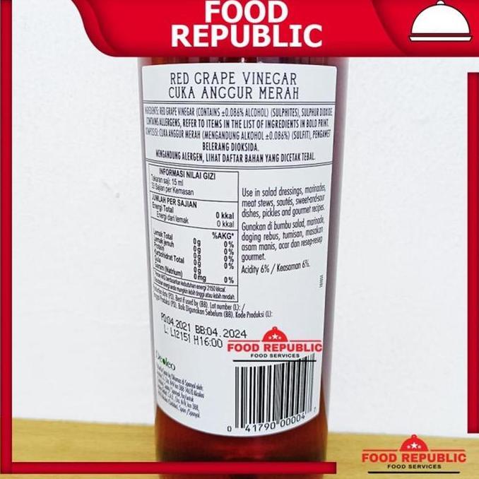 Pime- Bertolli Red Vinegar 500 Ml / Cuka Anggur Merah Import Italy