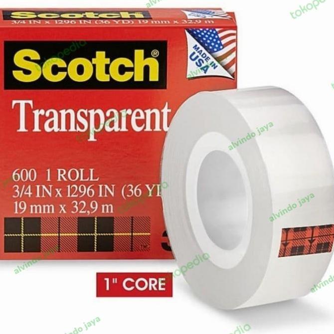 Crek- 3M Scotch Transparent Tape 600 .3/4" X 36Yrd.Isolasi Bening Kantor