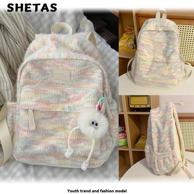 Up- Pelangi Meh Rajutan Tas Ransel Mini Tas Travelling Nita Ransel Lucu Mini Backpack Y2K Ransel Nit
