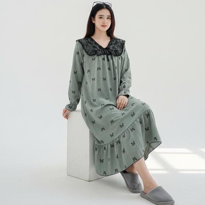 Ling- Novara Daster Nita Cotton Spandek Terbaru Lengan Panjang | Daster Motif Bohemian Casual Lengan