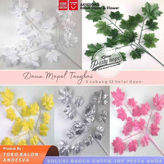INDA daun maple tangkai artificial / hiasan dinding daun palsu maple plastik / daun maple ranting ju