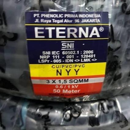 Promo Kabel NYY 3X1.5 mm ETERNA @50m/ NYY 3 X 1,5 / HITAM KAWAT Diskon