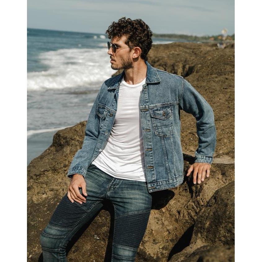 Weird Jeans - Jacket Mid Blue - Jacket Denim Pria Slim Fit Polos