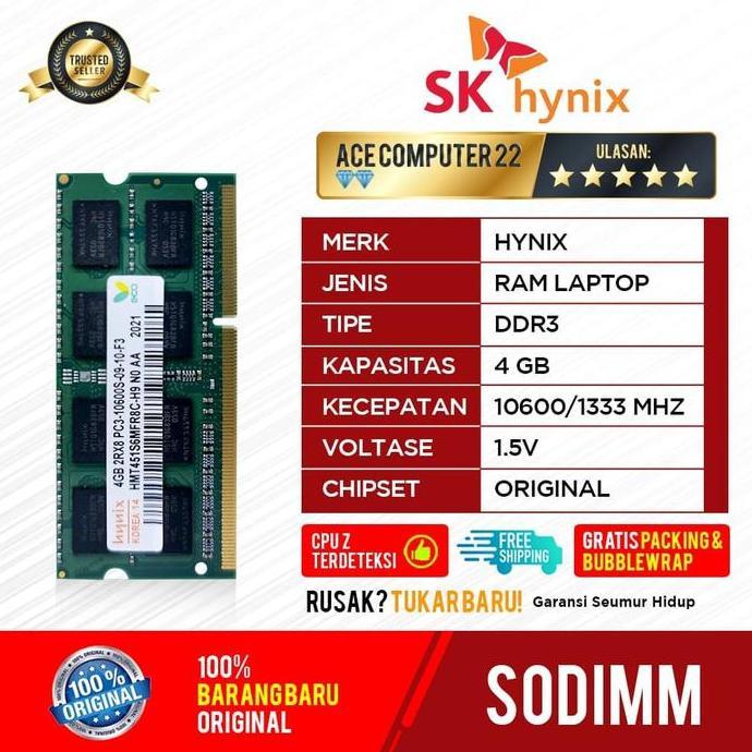 DB209 - RAM HYNIX SODIMM / LAPTOP DDR3 4GB NON L (1.5V) PC10600