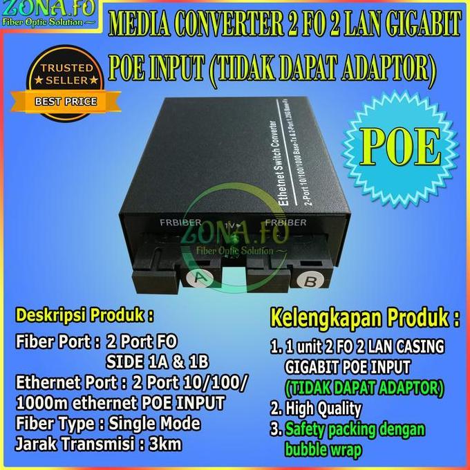 DY119 - Media Converter 2 FO 2 LAN Gigabit POE Switch Fiber Optic HTB 2 SC New