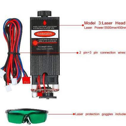 Modul Laser 5500Mw 12V + Kacamata Laser Dioda Cutting Kain Masker