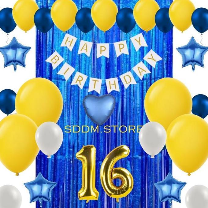 Paket Dekorasi Acara Pesta Ulang Tahun Lengkap Banner Tirai Balon Dan Angka Ulang Tahun Berwarna Bul