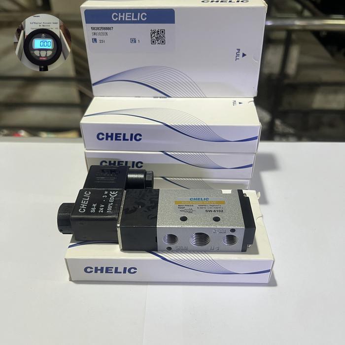 Pneumatic Solenoid Valve Sigle Coil 5/2 - 1/4" Chelic Sv6102 /Sw6102 Original Dan Terpercaya